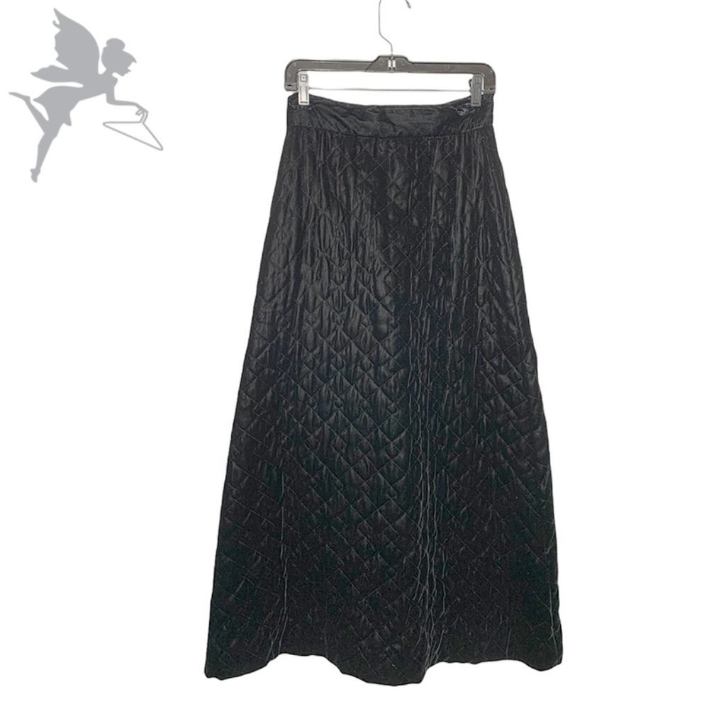 VINTAGE Quilted Velvet Maxi A-Line Skirt